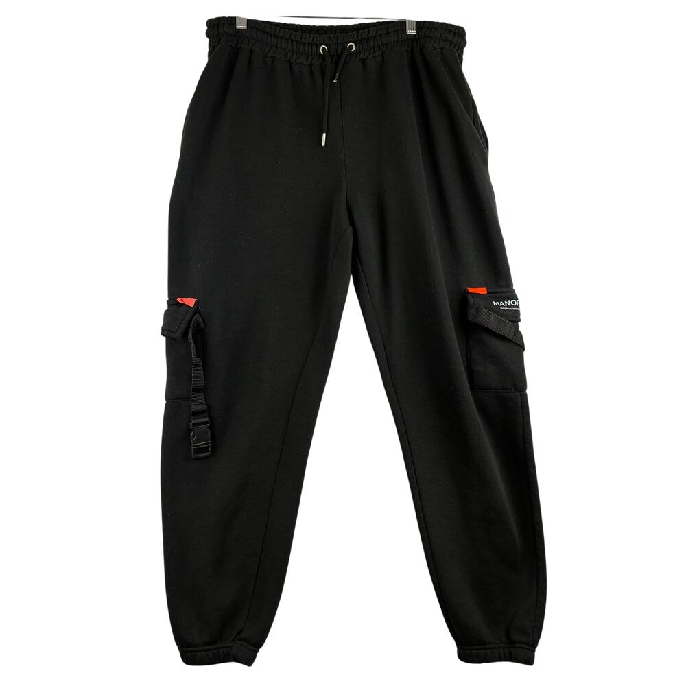 Boho Man Black Jogger Sweatpants Men’s XL Cargo Buckle Active Gym FLAW READ